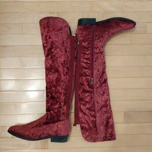 Very Volatile Maroon Velvet Boots - Sz 10